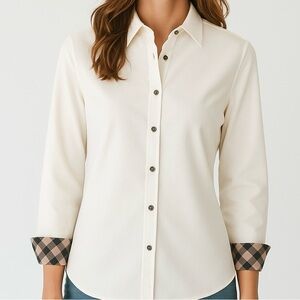Burberry Button-Down Shirt with Plaid Cuffs